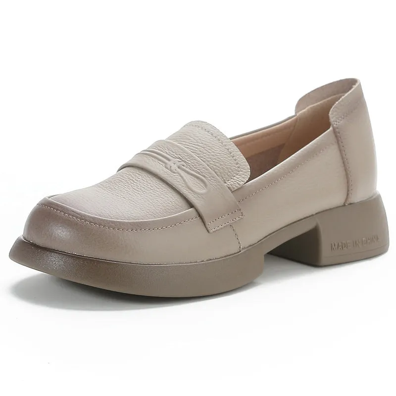 Women's Soft  Lychee Grain Cowhide Retro Loafers