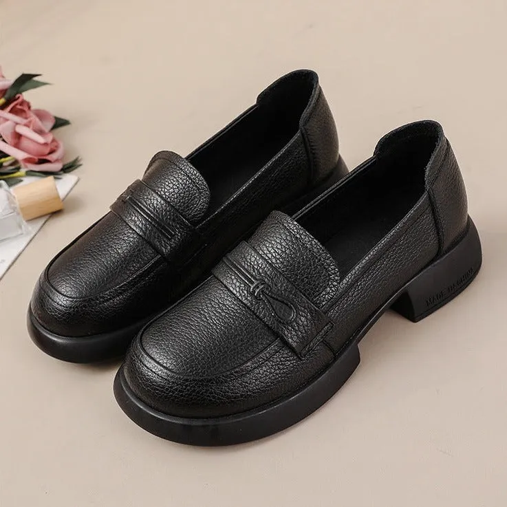 Women's Soft  Lychee Grain Cowhide Retro Loafers