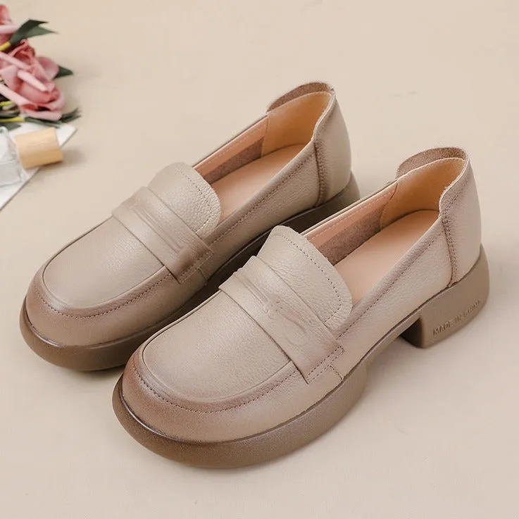 Women's Soft  Lychee Grain Cowhide Retro Loafers