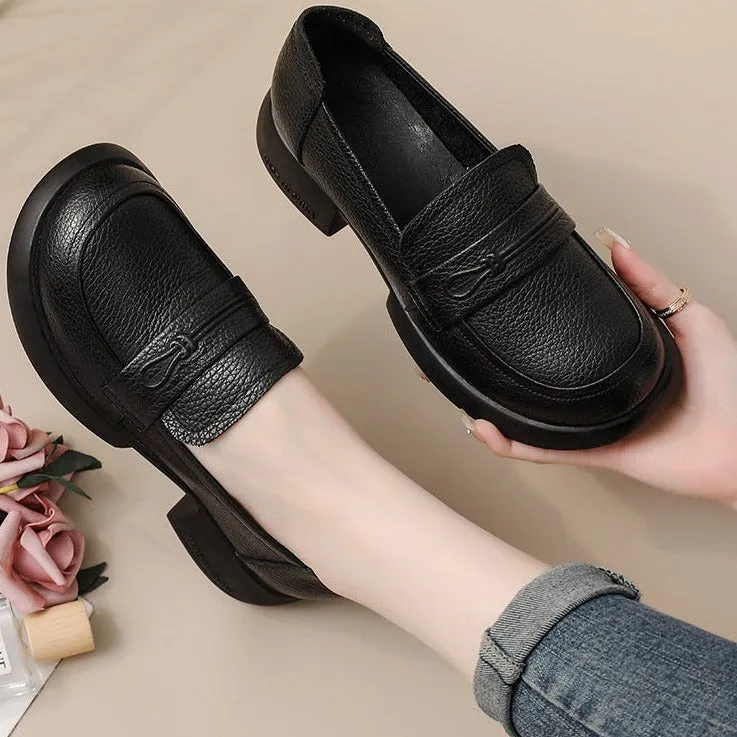 Women's Soft  Lychee Grain Cowhide Retro Loafers