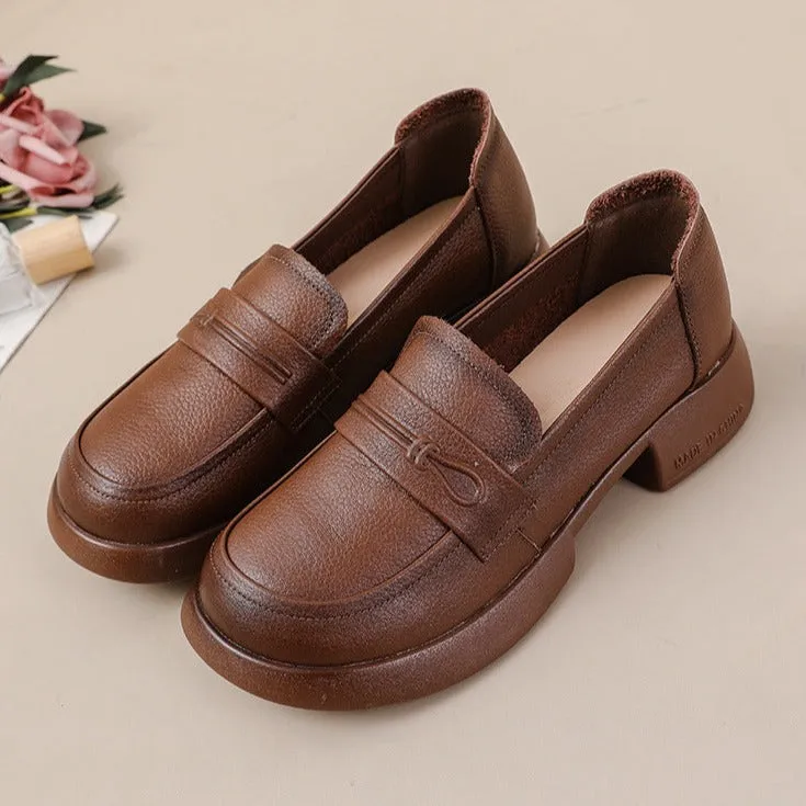 Women's Soft  Lychee Grain Cowhide Retro Loafers