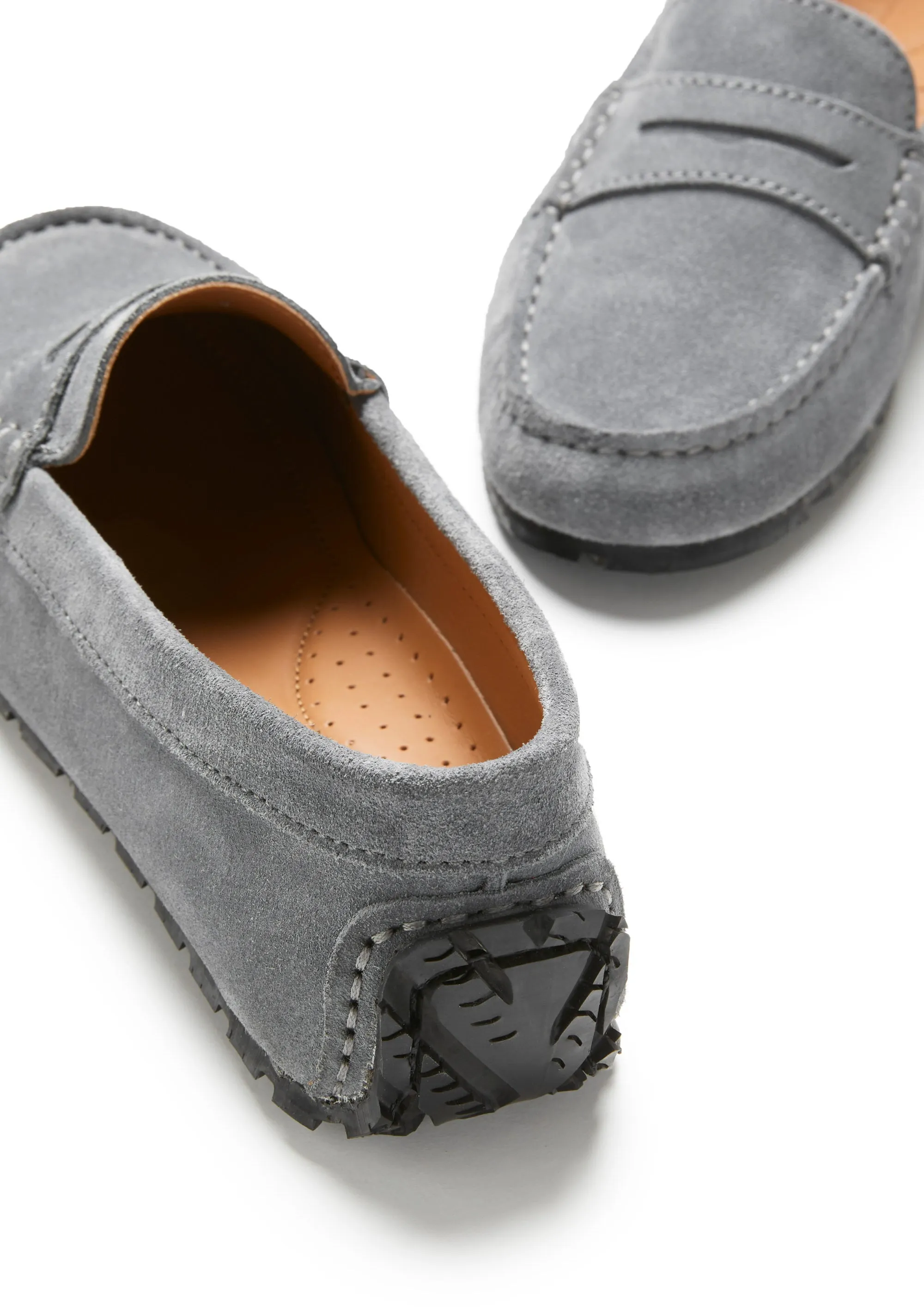 Women's Tyre Sole Penny Loafers, slate grey suede