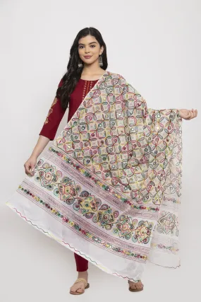 Women'S White Embroidered Dupatta