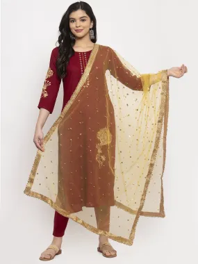 Women'S Yellow Heavy Gotta Patti Net Dupatta